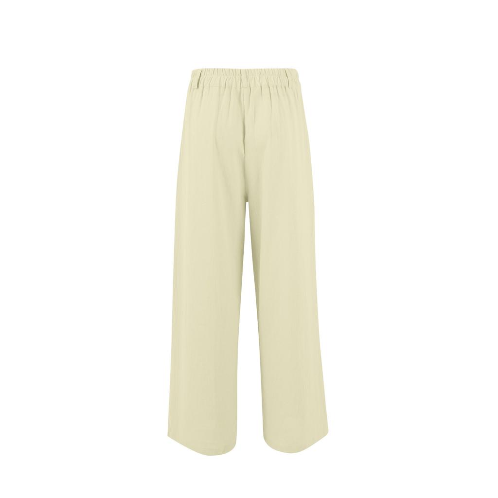 Women's Linen Pants Casual Loose Wide Leg Pants Women's Elastic Waist Wide Leg Pants With Pockets Trousers
