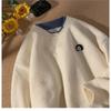 Men's Fake Two Piece Knit Sweater Crew Neck Casual Embroidered Pullover