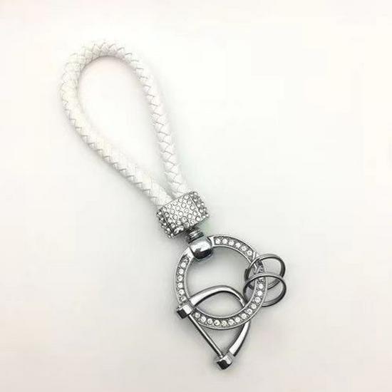 Elegant Diamond-Inlaid Keychain: Handmade Woven Rope Pendant for Cars & Motorcycles Gold Clasp