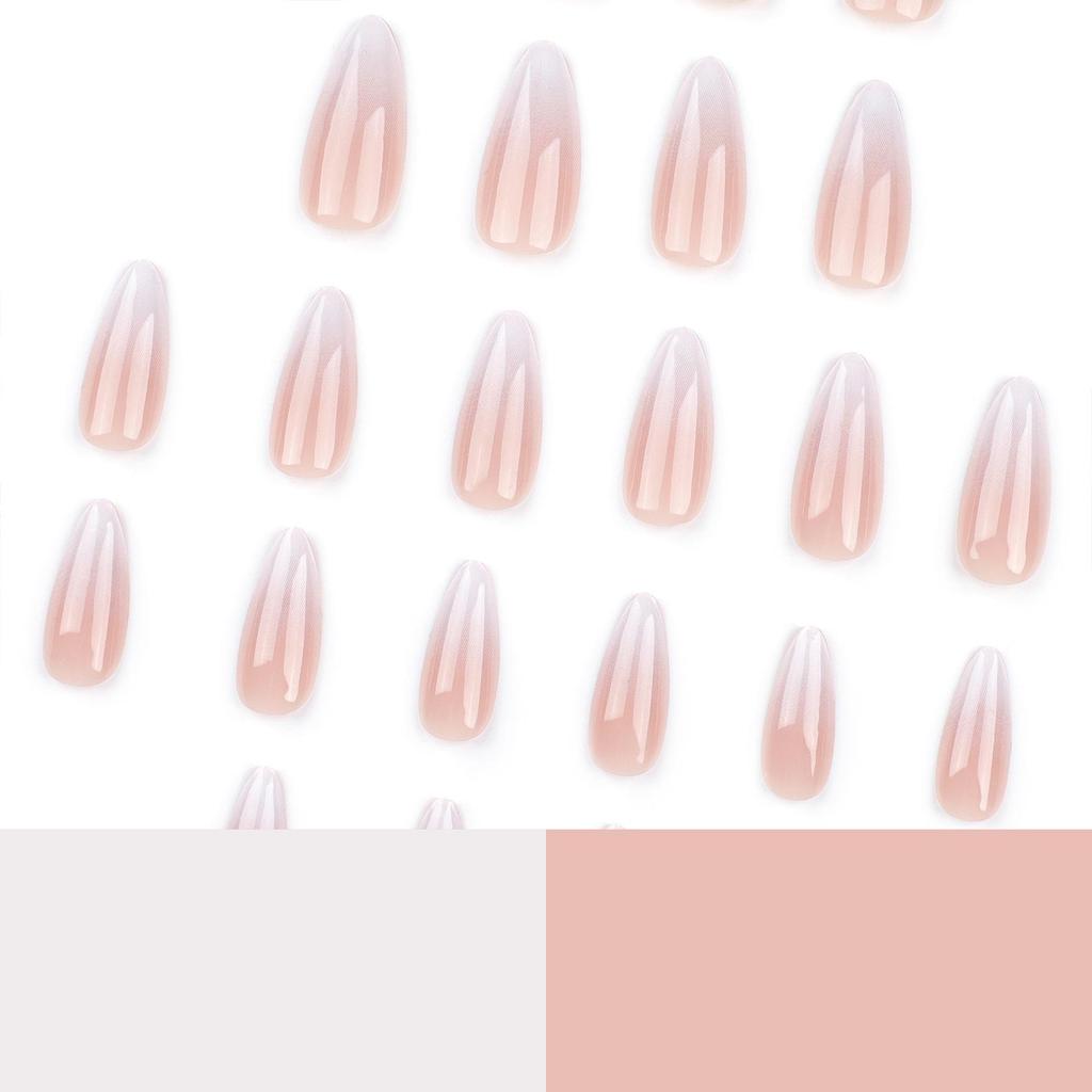 Almond-Shaped Gradient Pink & White Wearable False Nails - Xiaohongshu Style Nail Art
