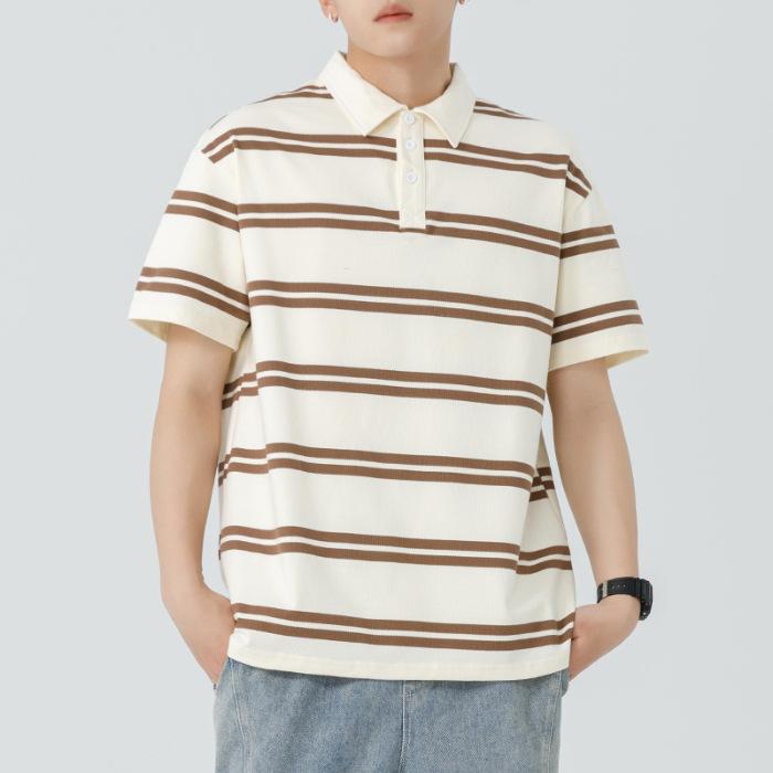 

Летняя полосатая футболка-поло с коротким рукавом, мужская футболка с лацканами, мужская футболка с лацканами, тонкий короткий топ 3XL коричневый