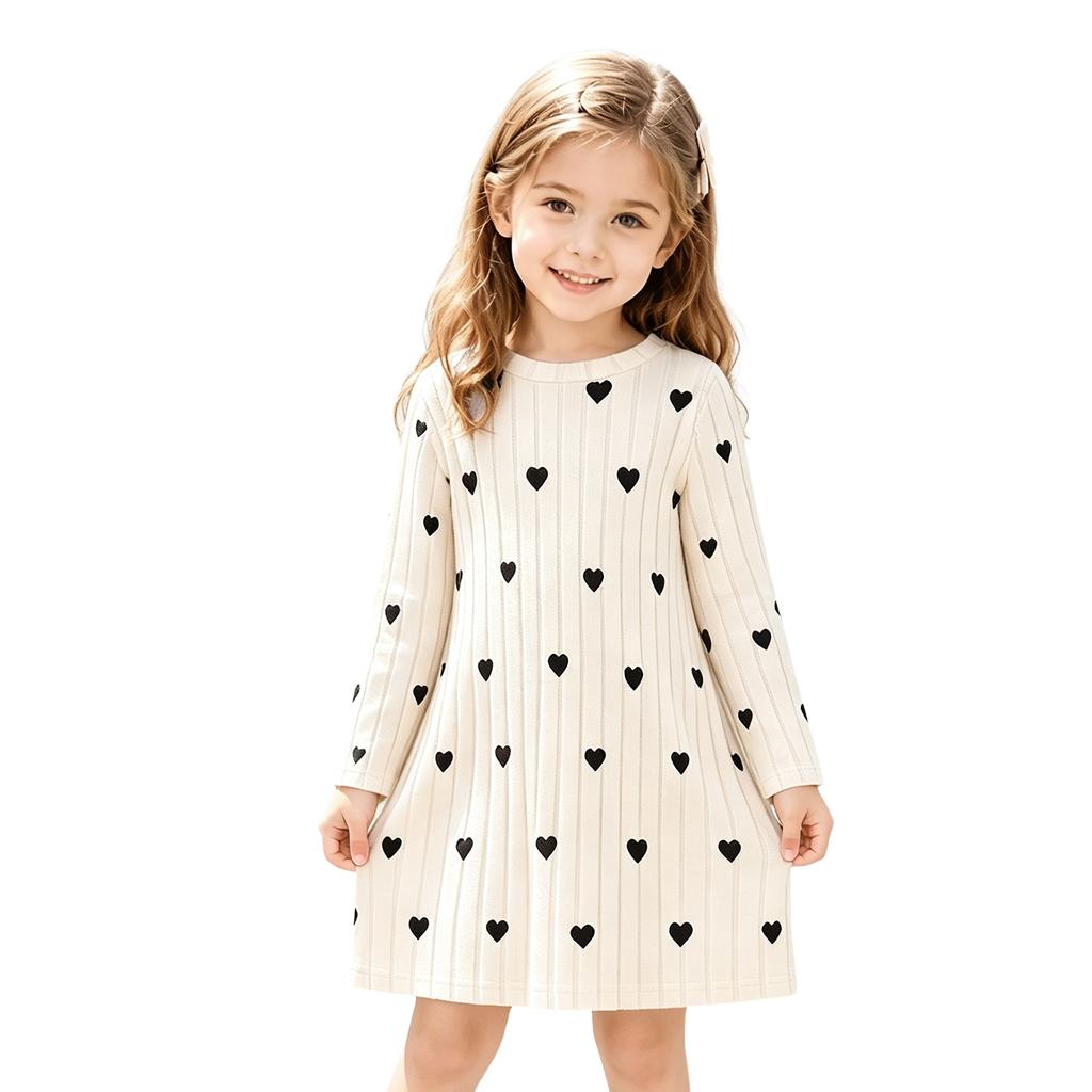 Girls' Casual Round Neck Sweatshirt Dress for Spring and Fall Everyday Wear