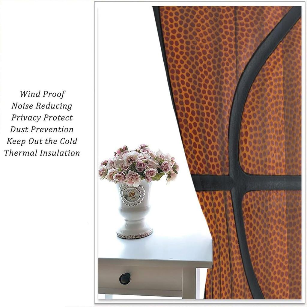 Rustic Basketball Curtain Vintage Texture Traditional Sport Print Window Curtains Kids Boys Teens With Rod Pocket Polyester