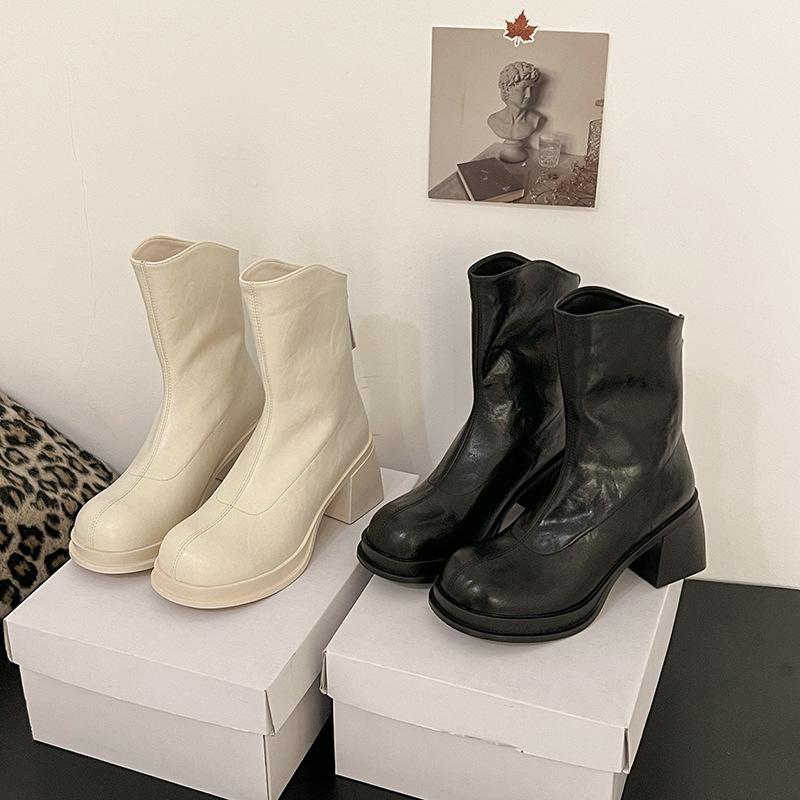 British Style Thick Heel Short Boots Women's 2025 Autumn New Temperament Versatile Martin Boots Small Man Height and Thinness Boots