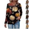 Camisetas con cuello de botón para mujer, camisetas informales para el día a día, camisetas de manga larga con cuello en V, camisetas con estampado de moda, camisetas de Halloween, sudaderas