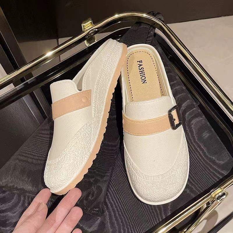 New autumn half-drag girls fashion casual flat-bottomed outer wear one pedal women's bag head sandals buckle half slippers women