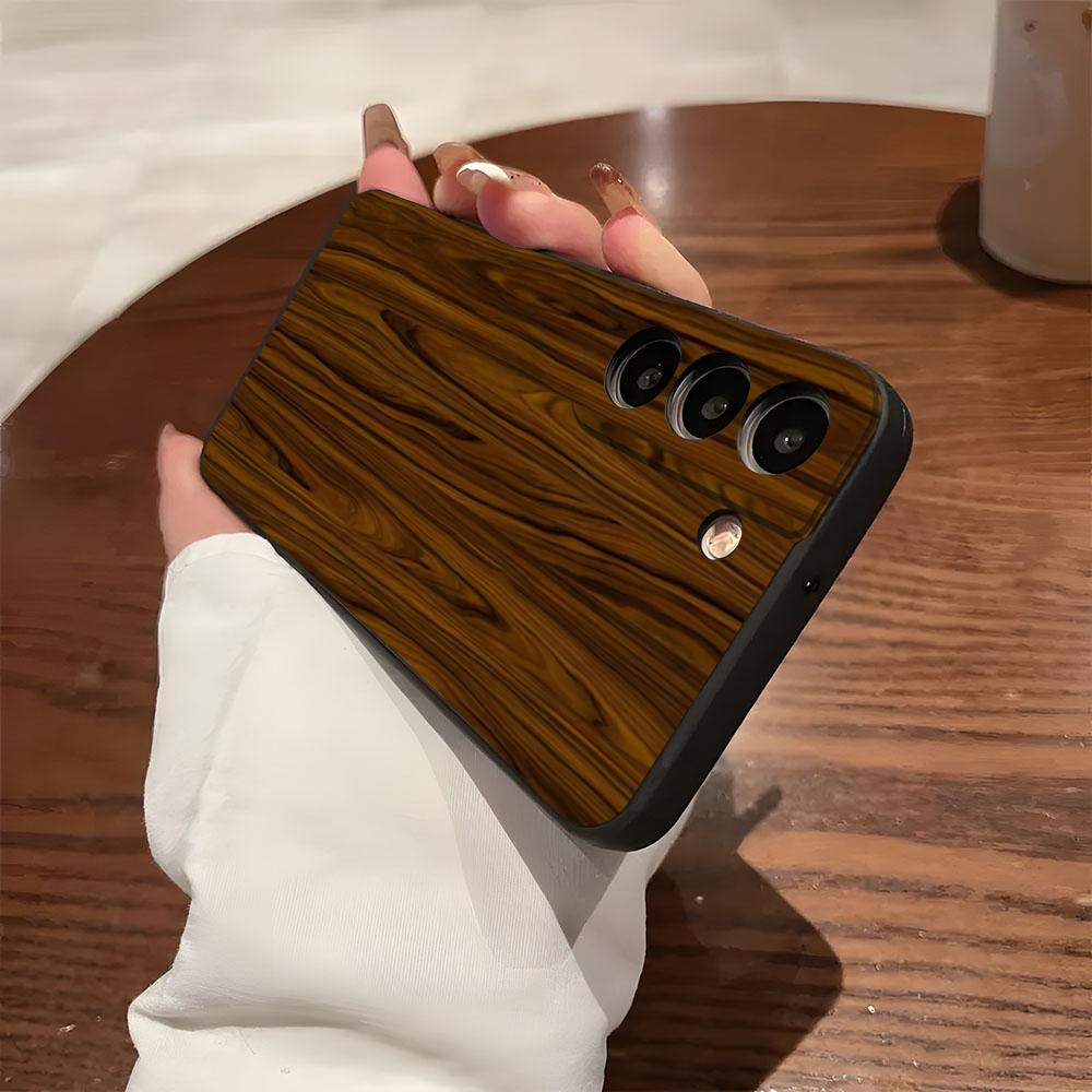 Natural Wood Phone Case For Samsung S26 S25 S24 FE S23 S22 S21 Plus S20 Ultra Note20Ultra Black Soft Shell
