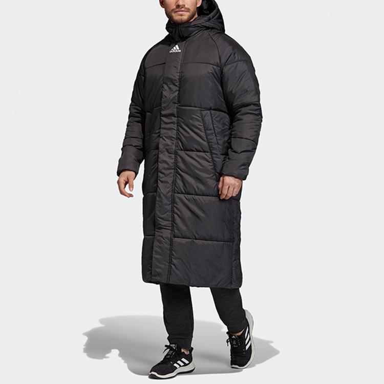 Adidas Long Hooded Padded Jacket Windproof Warm Regular Fit Unisex Black DZ1436