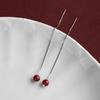 New Cinnabar Pure Silver Ear Thread, Hypoallergenic Earrings, Simple Women's Ear Studs, Ear Piercing Care, Birthstone Gift