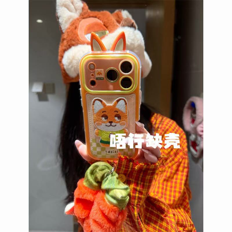 Cute three-dimensional ears Q version embroidery Judynik Apple 17promax/16/15/14 anti-drop phone case 13