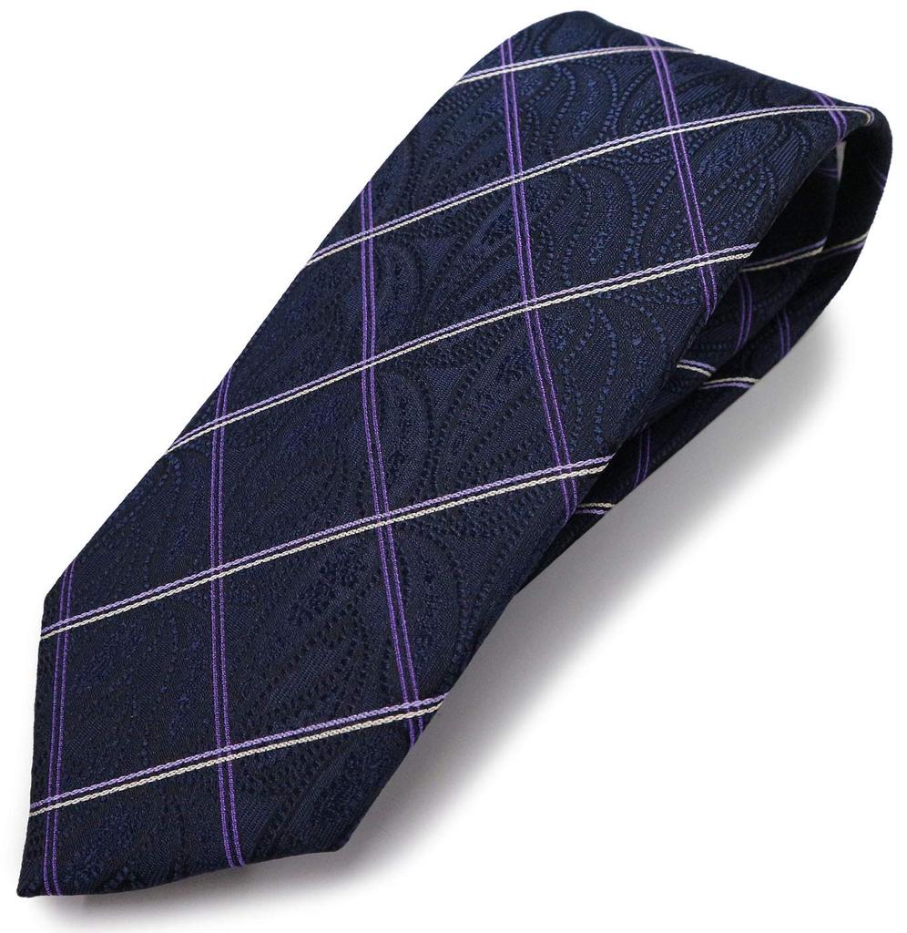 [Michiko London] Brand Necktie, Made In Japan, 100% Silk, Jacquard Weave, Paisley Pattern (Pattern B: Navy)
