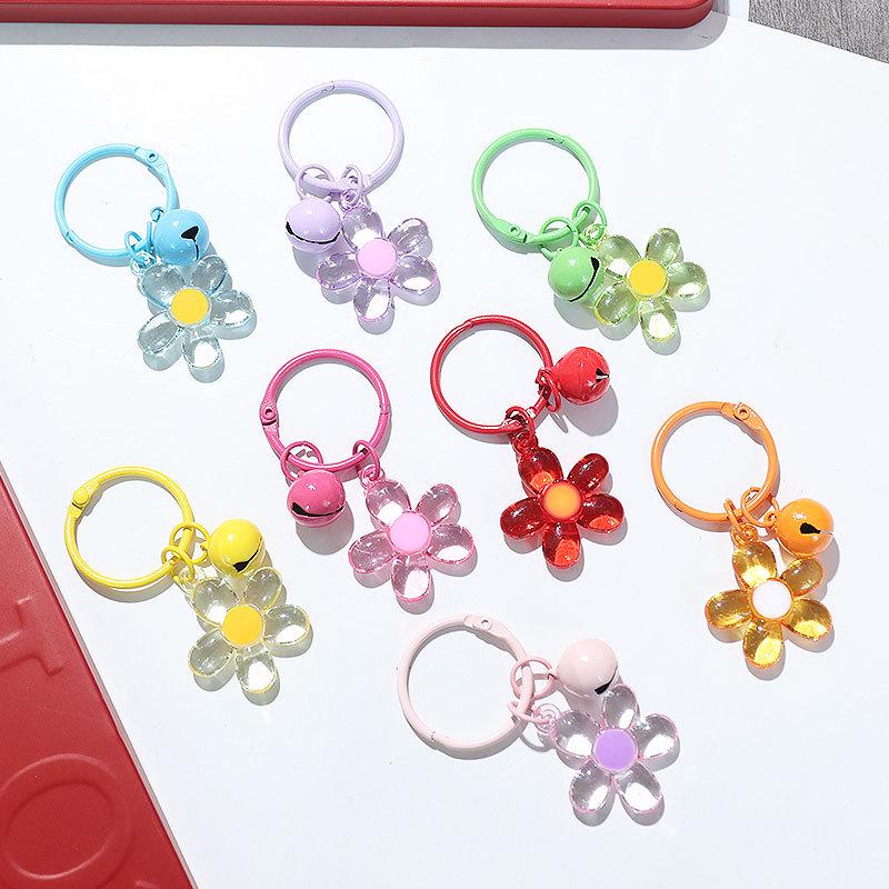 Fresh Five-Petal Flower Resin Keychain with Heart Bead - Girlish Flower Bag Charm
