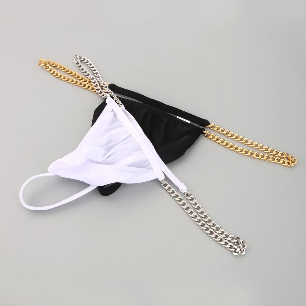 Men Thong with Good Breathability Men's Ice Silk Thong Underwear with Metal Chains Hollow Out G-strings Comfortable for High