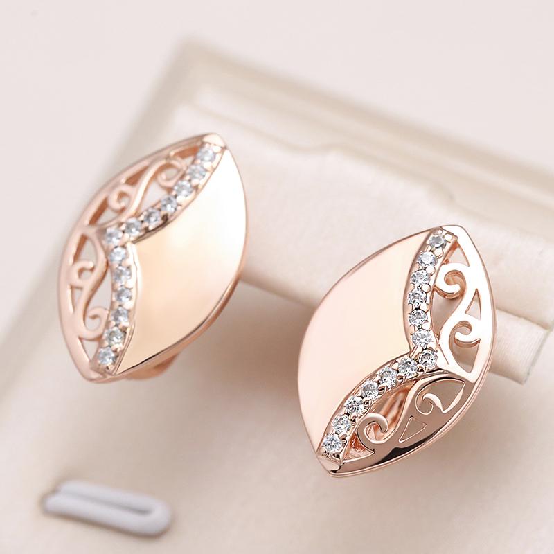 New Glossy Rose Gold Color Dangle Earrings For Women Hollow Flower Natural Zircon Ethnic Earrings Boho Jewelry