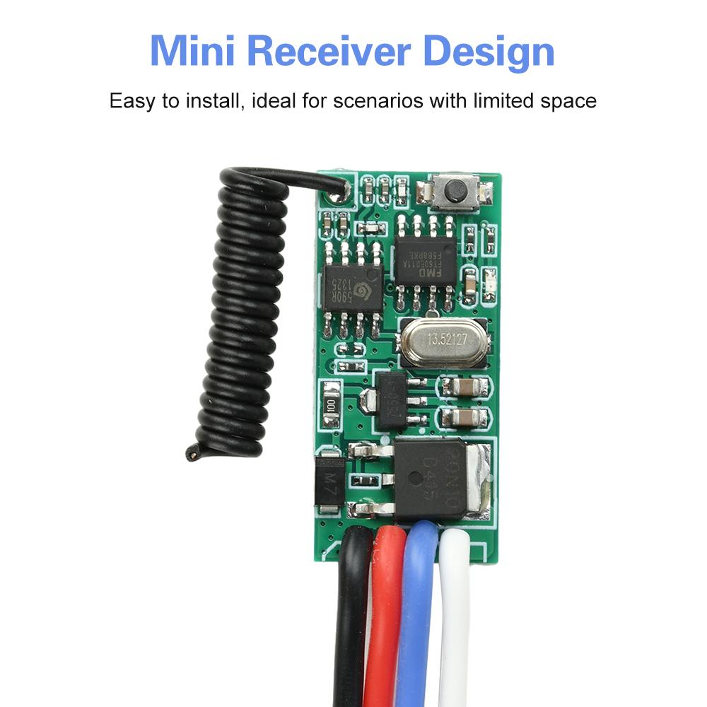 DC 3.6V-24V 2A Mini Remote Switch 12V 24V Mini Receiver LED Access Control Single-Channel Remote Switch 433MHz