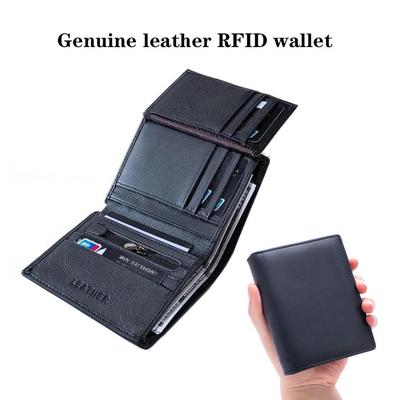 Herren RFID-blockierende Geldbörse/Kartenetui aus echtem Leder, dreifach faltbar, mit Geldklammer