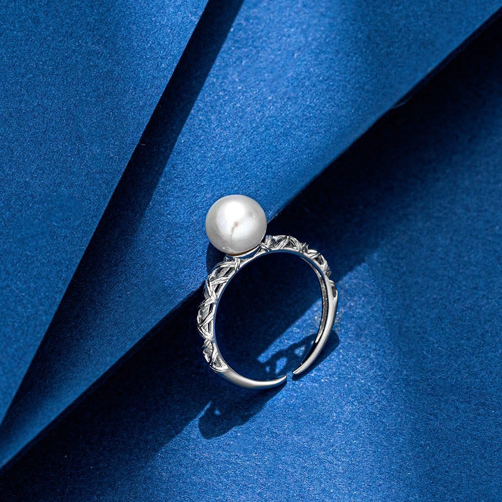 JDE Women's 6mm Genuine Pearl Ring, Adjustable, One Size Fits Most, Hypoallergenic, 925 Sterling Silver, Made In Japan (White Gold)