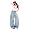 Pure Cotton Scythe Saber Cut Loose Wide Leg Casual Denim Pants For Women Spring Summer Casual Pants Oversize Denim Trousers