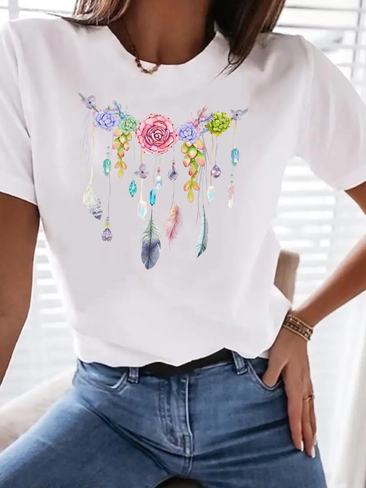 (Asian Size) Tee Top Clothing T Shirt Women star trend cute Fashion Woman Print Female Short Sleeve Graphic T-shirts