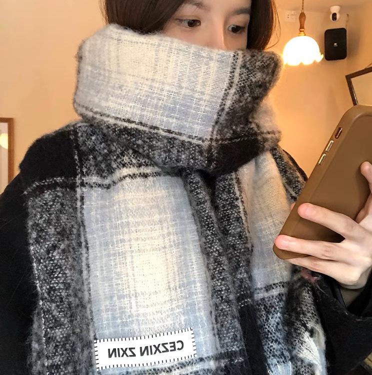 Korean Imitation Cashmere Plaid Scarf for Women - Thick, Warm, Versatile Autumn/Winter Fashion