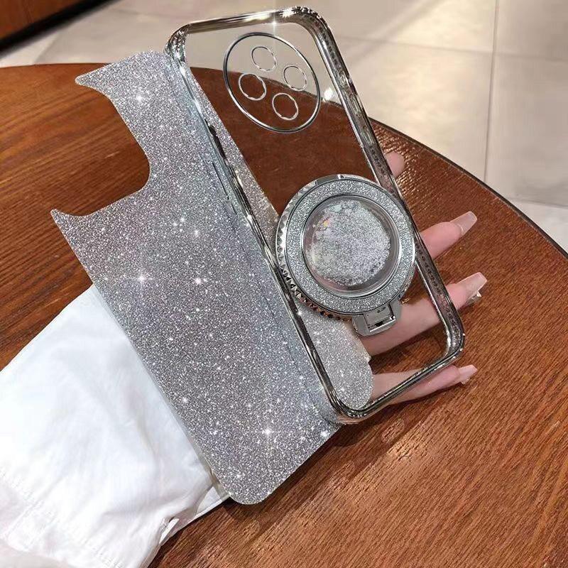 For Samsung Galaxy S25 FE / S26 FE Case with Liquid Glitter Quicksand hourglass Stand Holder Luxury Shiny Gradient Plating Girls Slim