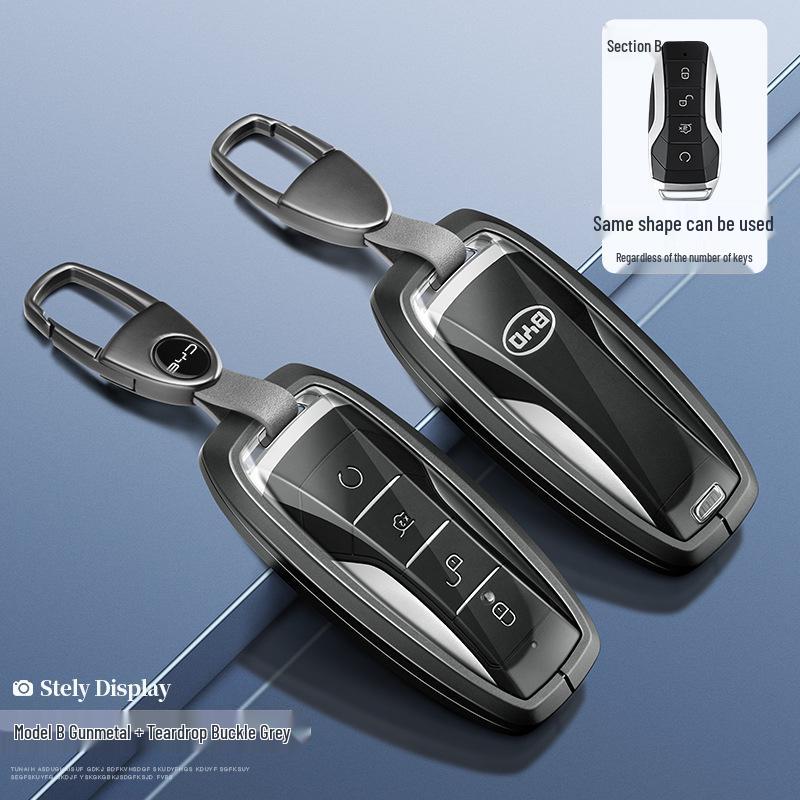 BYD Yuan Pro/Plus Car Key Cover - Genuine Leather Protective Shell with Metal Keychain