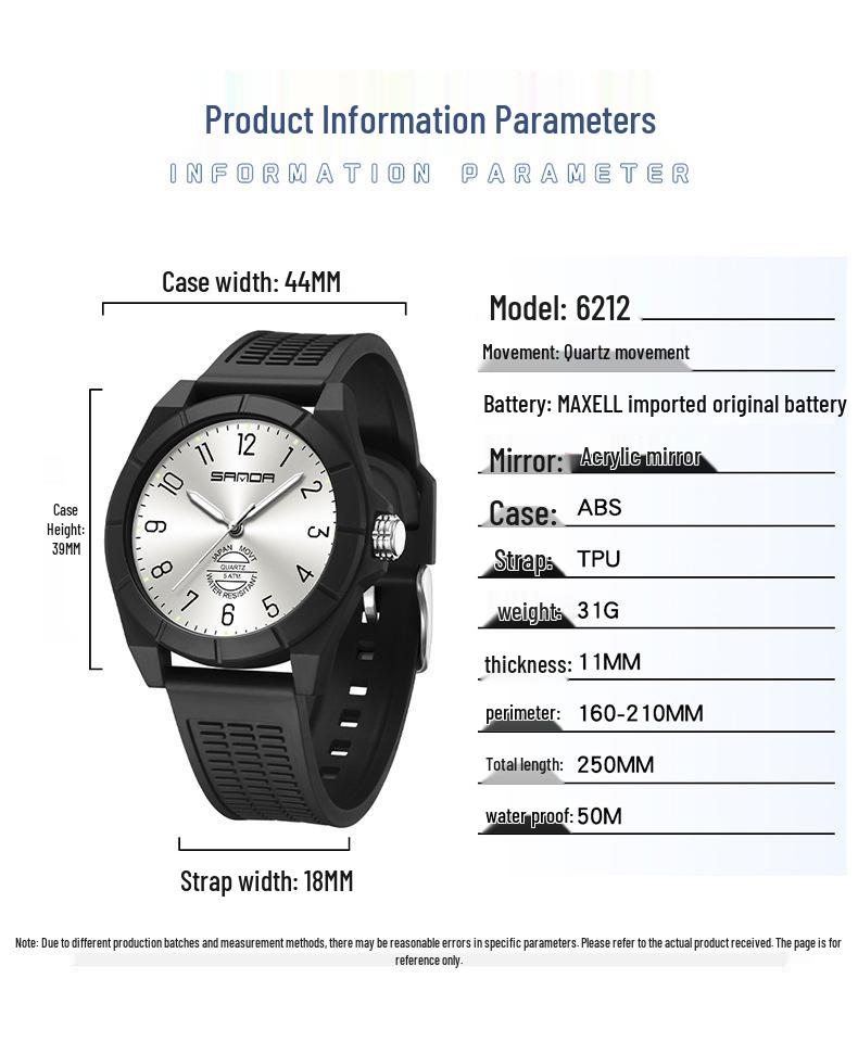Sanda Quartz Exam Watch: Silent, Luminous, Versatile, Waterproof Student Watch