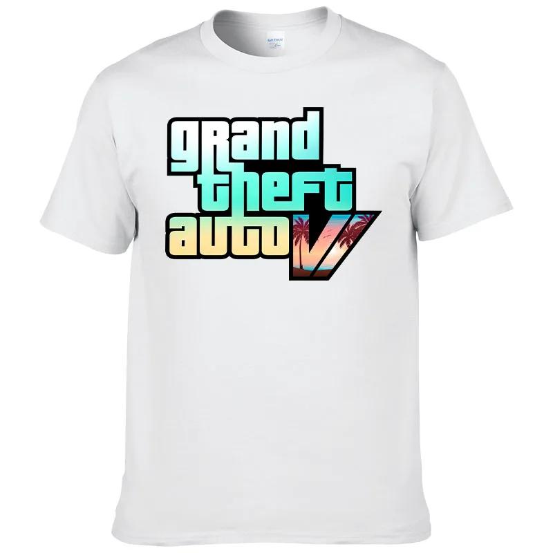 

Летняя новая мужская футболка 2023 года с принтом Grand Theft Auto Gta Game, футболка из 100% хлопка с круглым вырезом и короткими рукавами F118 S бежевый