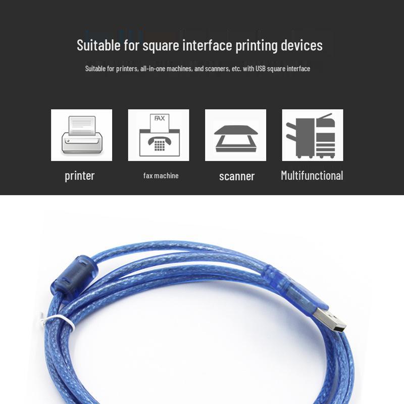 Transparent Blue USB 2.0 Printer Cable with Square Port