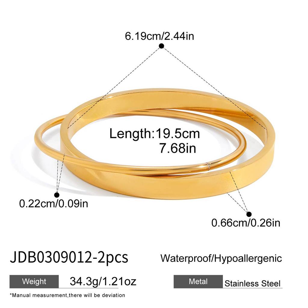 Youthway Minimalista 2 Piezas/Set Brazaletes Para Mujer Clásico Acero Inoxidable Chapado en Oro PVD 18K Joyería de Moda Regalo