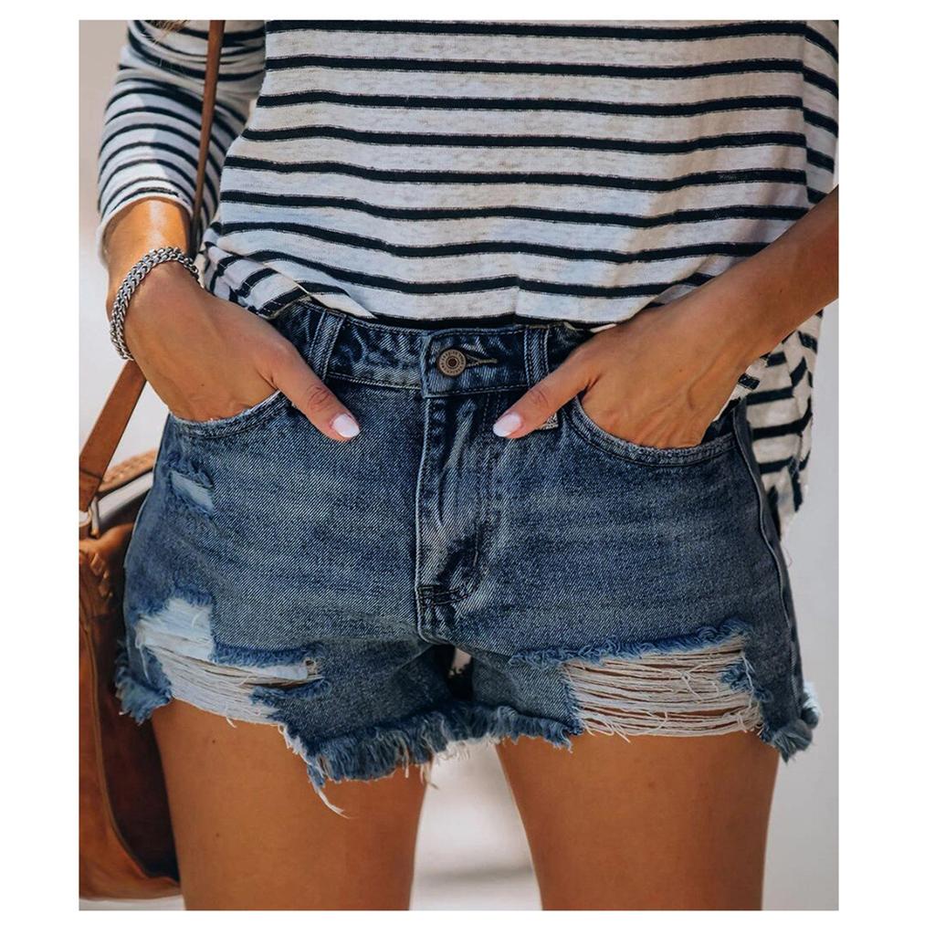Women's Elastic Hole Tassel Sexy Fashion High Waist Denim Shorts