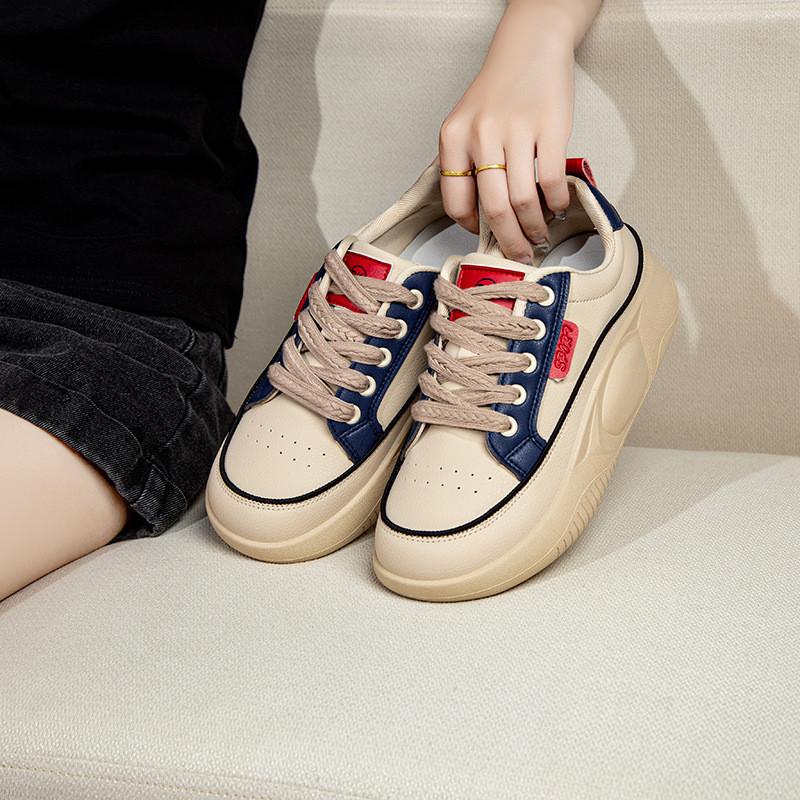 

Women s shoes with a sense of stepping on shit 2025 spring and autumn new thick-soled inner height-increasing sports bread shoes with skirts and casu 40 синій