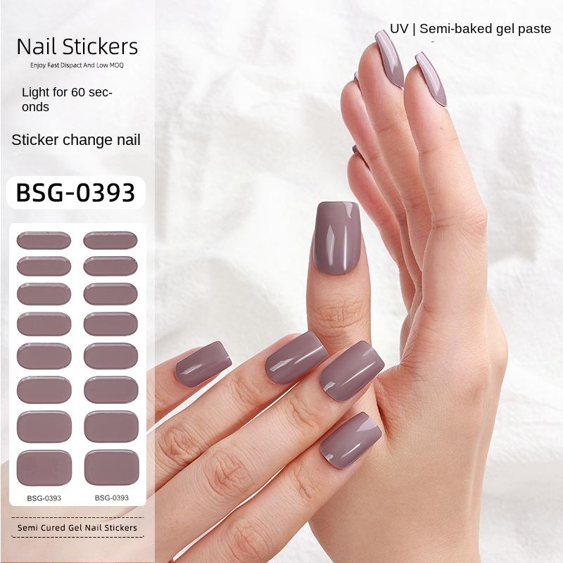 

Гелевые наклейки для маникюра, однотонные, полуотверждаемые УФ-лаком, наклейки для ногтей, цветной прыжок BSG-0393