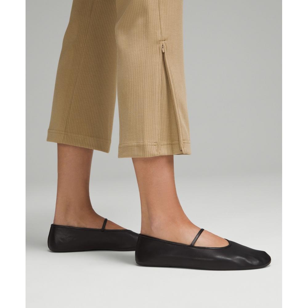 Lululemon Ribbed Softstreme Zip Leg High Rise Cropped Pant 25  Filbert Tan