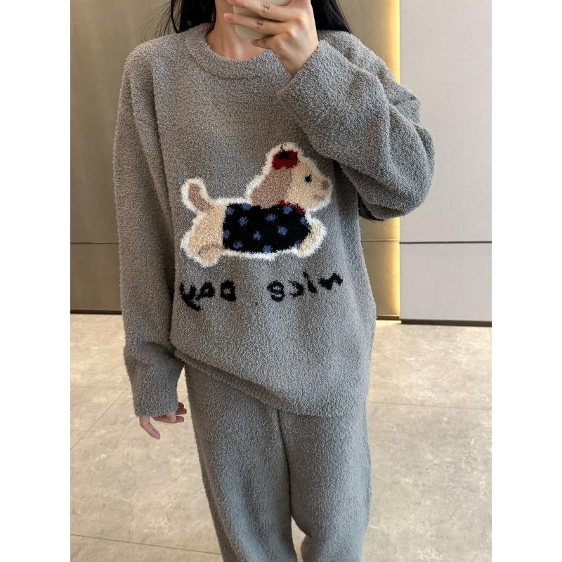 

Комплект детской зимней пижамы из полуфлиса, мягкий, теплый, свободный флис, утолщенная домашняя одежда, модели для осени и зимы average size (90-75kg)