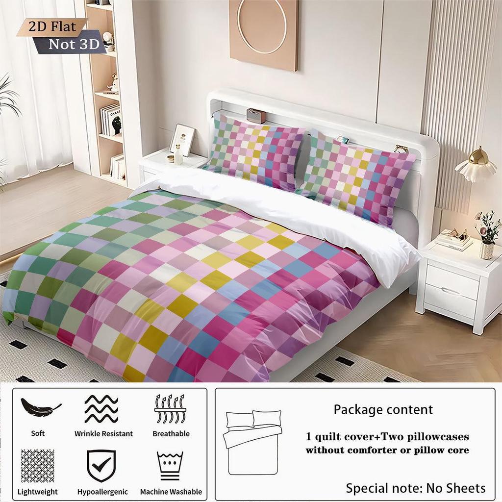 Geometric Colorful Checkerboard 3D Printed Brushed Duvet Cover Set
