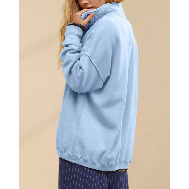 Womens Loose Half Button Collar Long Sleeve Casual Sweatshirt
