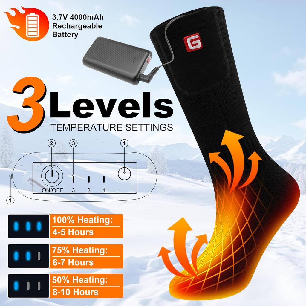 Heated Socks for Men Women, Electric Rechargeable Battery Powered Heated Socks Thermal Warm Winter Washable Heated Socks for Outdoor Sports Hiking