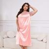 Plus Size Womens Lightweight Satin Sleep Dress With V-Neck Short Sleeve Loose Nightgown Home Wear