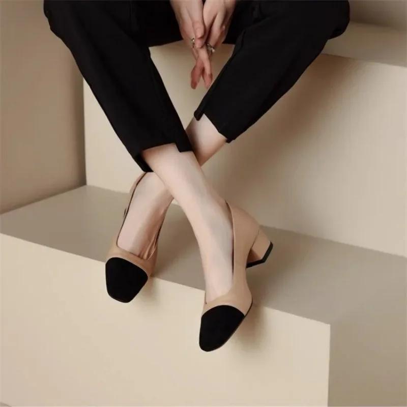 Neue Leder Damenschuhe mit Absatz Einzelne Schuhe Sandalen Dicke Absätze Chaussure Femme Mujer Sandalias Sapatos Pumps Formelle Schuhe