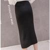 Women Knitted Skirt High Waist Front Slit Knee Length Pencil Skirt Spring Autumn Office Skirts Womens