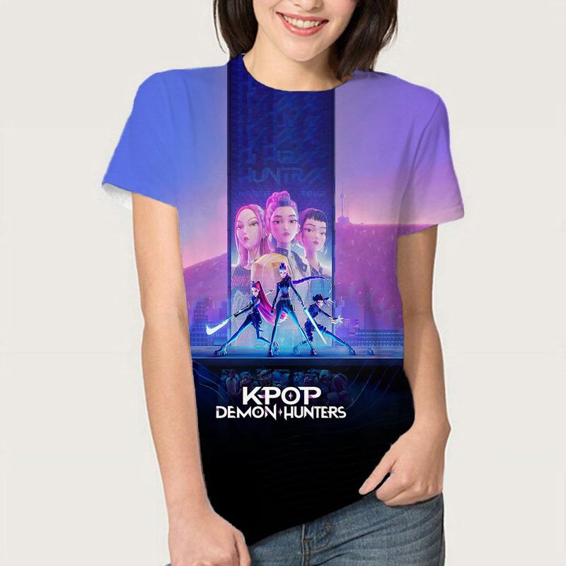 Letní KPop Lovci démonů Trička Huntrix Girl Kpop Tričko Jinu Zoey Rumi Mira Saja Kluci Cool Trička s krátkým rukávem Trička Topy