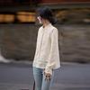 Bailuyu Elegant Hollow Embroidered Long Sleeve Blouse