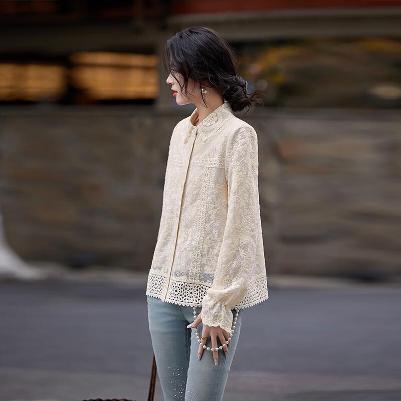 Bailuyu Elegant Hollow Embroidered Long Sleeve Blouse