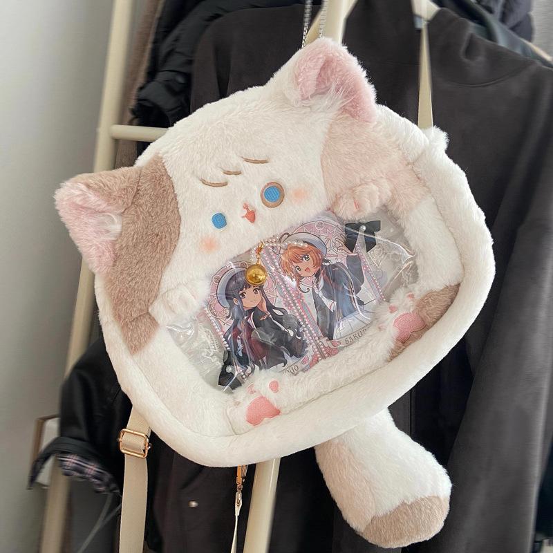 Korean version ins cute plush kitten pain bag Japanese sweet wind two-dimensional backpack transparent cartoon backpack