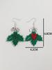 Glitter Green Leaf Acrylic Christmas Earrings for Women Creative Bow Leaves Long Dangle Earring Fashion Party Jewelry Gifts
