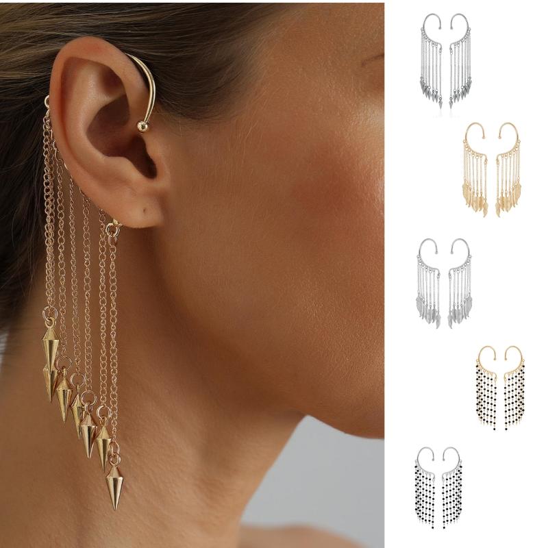 Non Pierced Metal Tassel Ear Hook Earrings 1Pair Without Ear Hole Elegant Fashion Jewelry for Women Work Attire