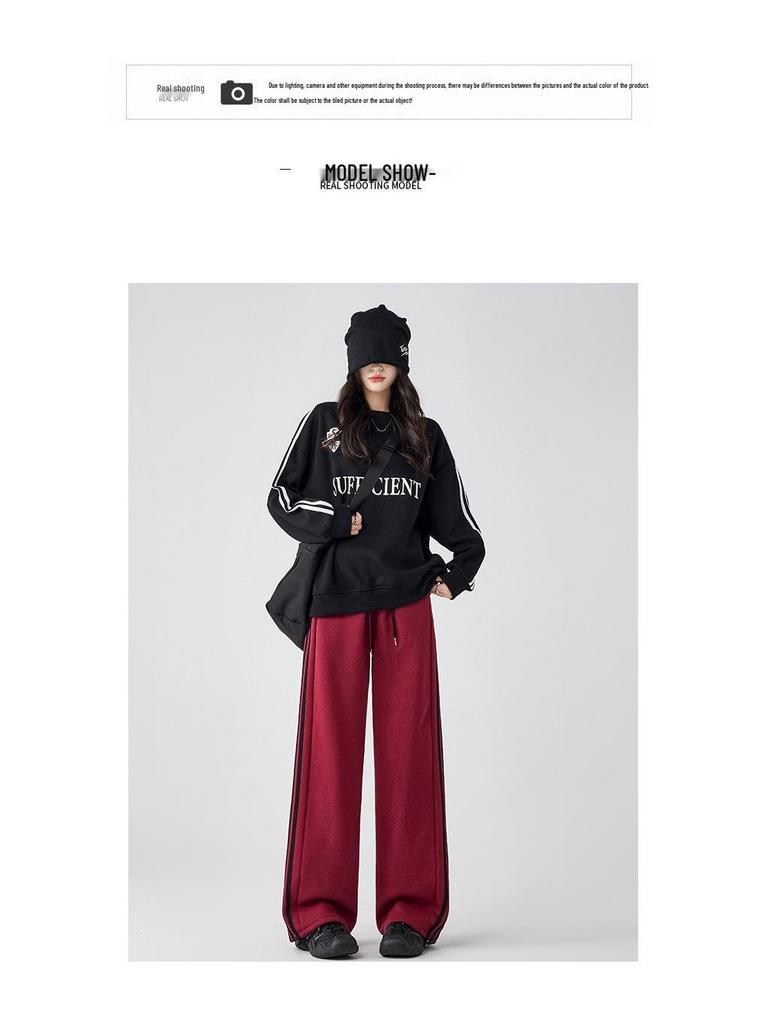 2025 Women's White-Gray Striped Wide-Leg Sweatpants: Spring/Autumn Casual Loose Fit Joggers