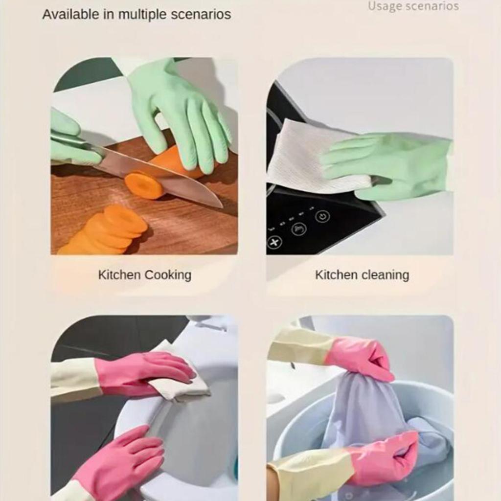 Two-color Dishwashing Gloves Kitchen Oil-proof Durable Wear-resistant Waterproof Rubber Mittens Household Dishes Cleaning Gloves