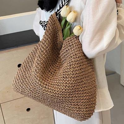Marineblau-Stil Schulter-Strohtasche handgewebte Tasche neue vielseitige große Tragetasche Damen-Schulter-Strandtasche